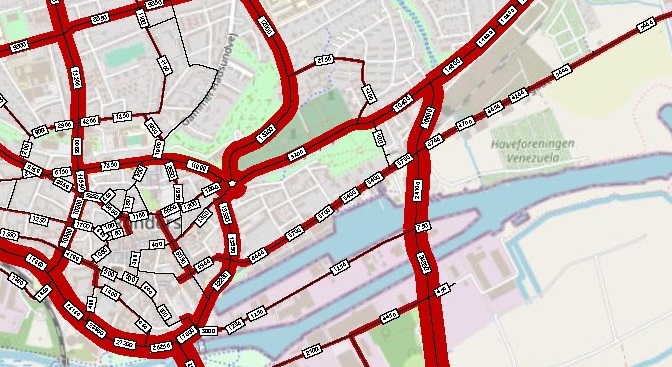 Kort som viser trafiktal i 2030 på Udbyhøjvej med Klimabroen