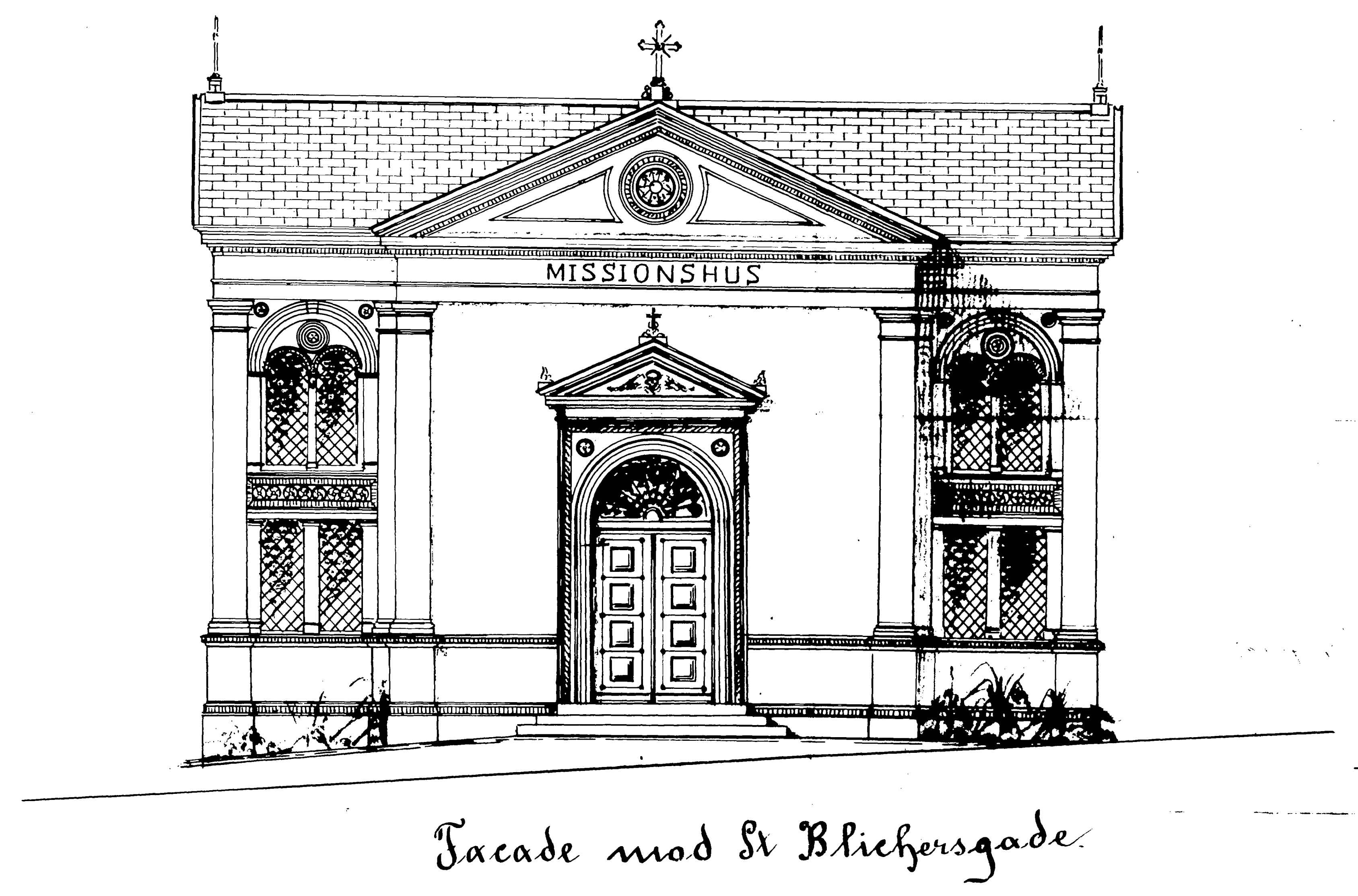 Jensen-Wærums tegning af missionshusets facade