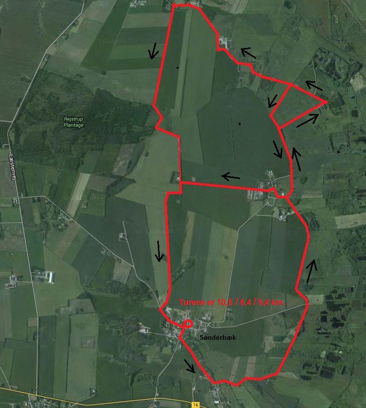 Kort over rute ved Sønderbaek