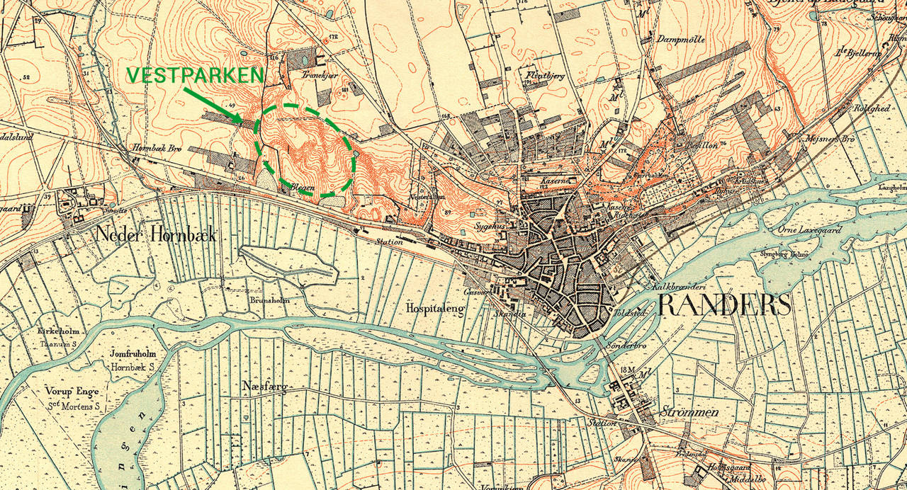 Kort over Vestbyen, Randers 1878