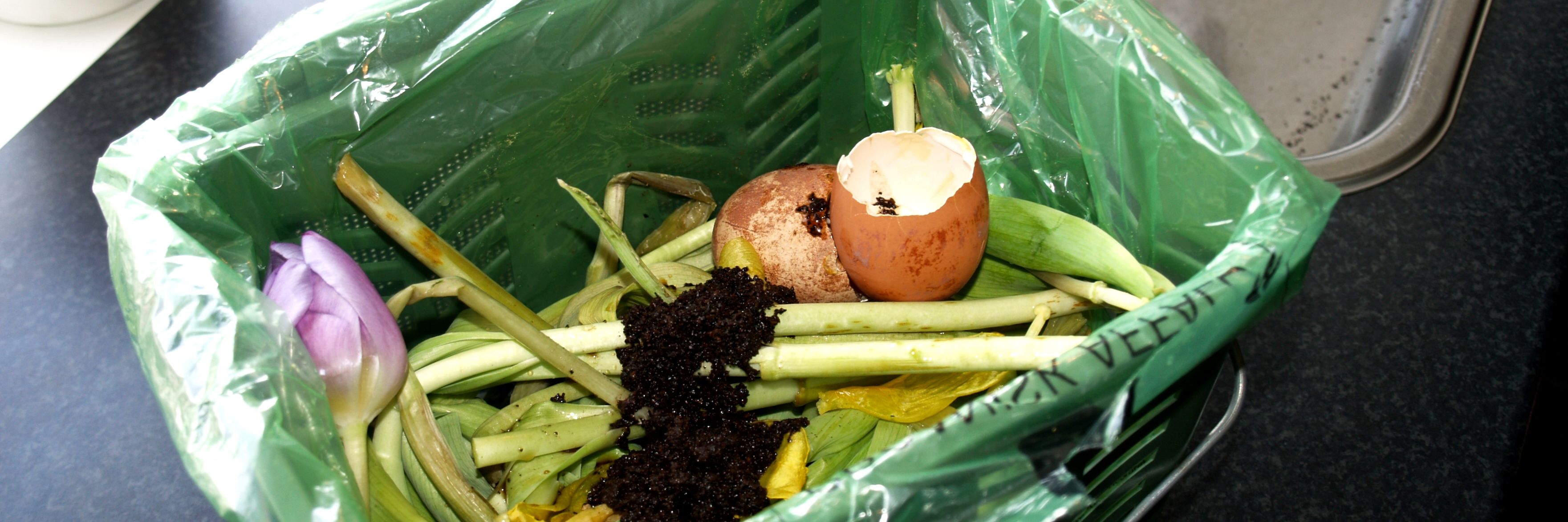 Kompostspand åben på køkkenbord