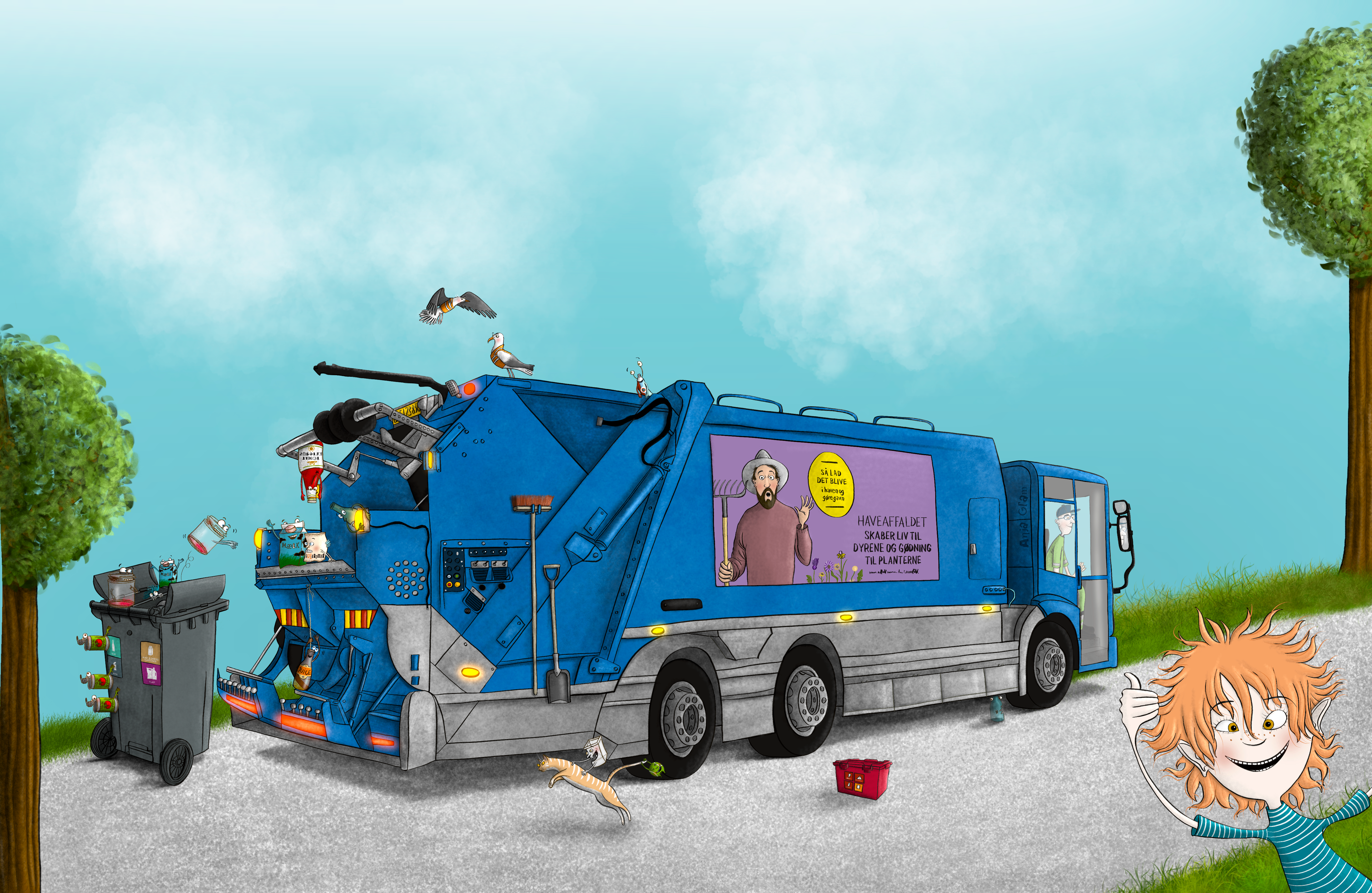 Illustration af skraldebil