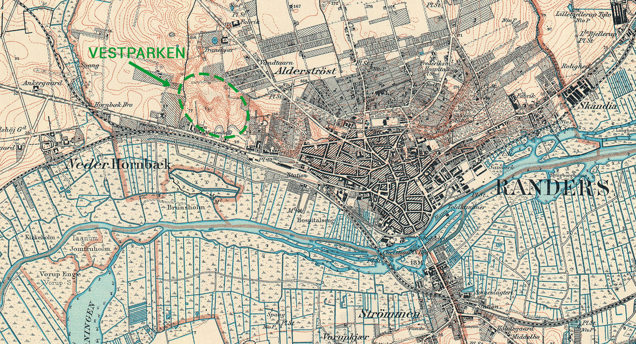 Kort over Vestbyen, Randers 1907