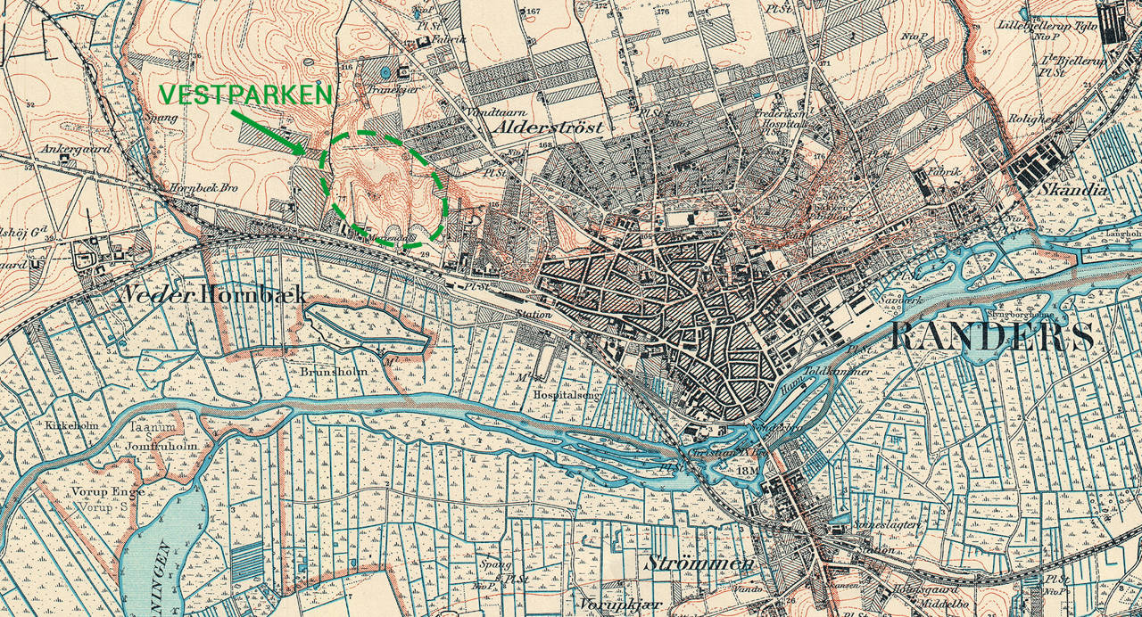 Kort over Vestbyen, Randers 1907