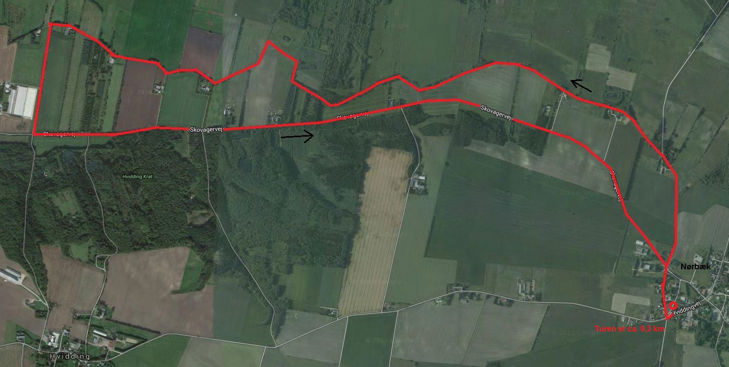 Kort over rute ved Nørbæk