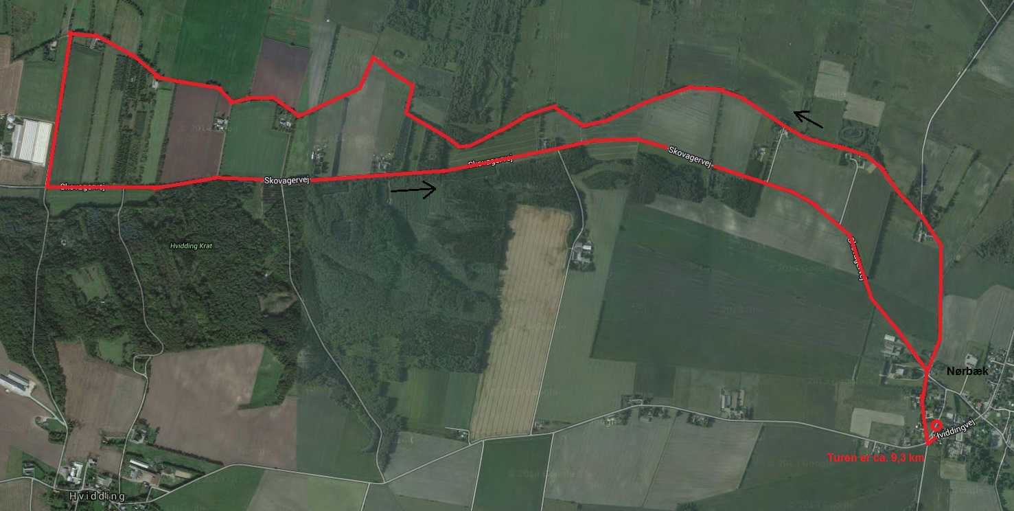 Kort over rute ved Nørbæk