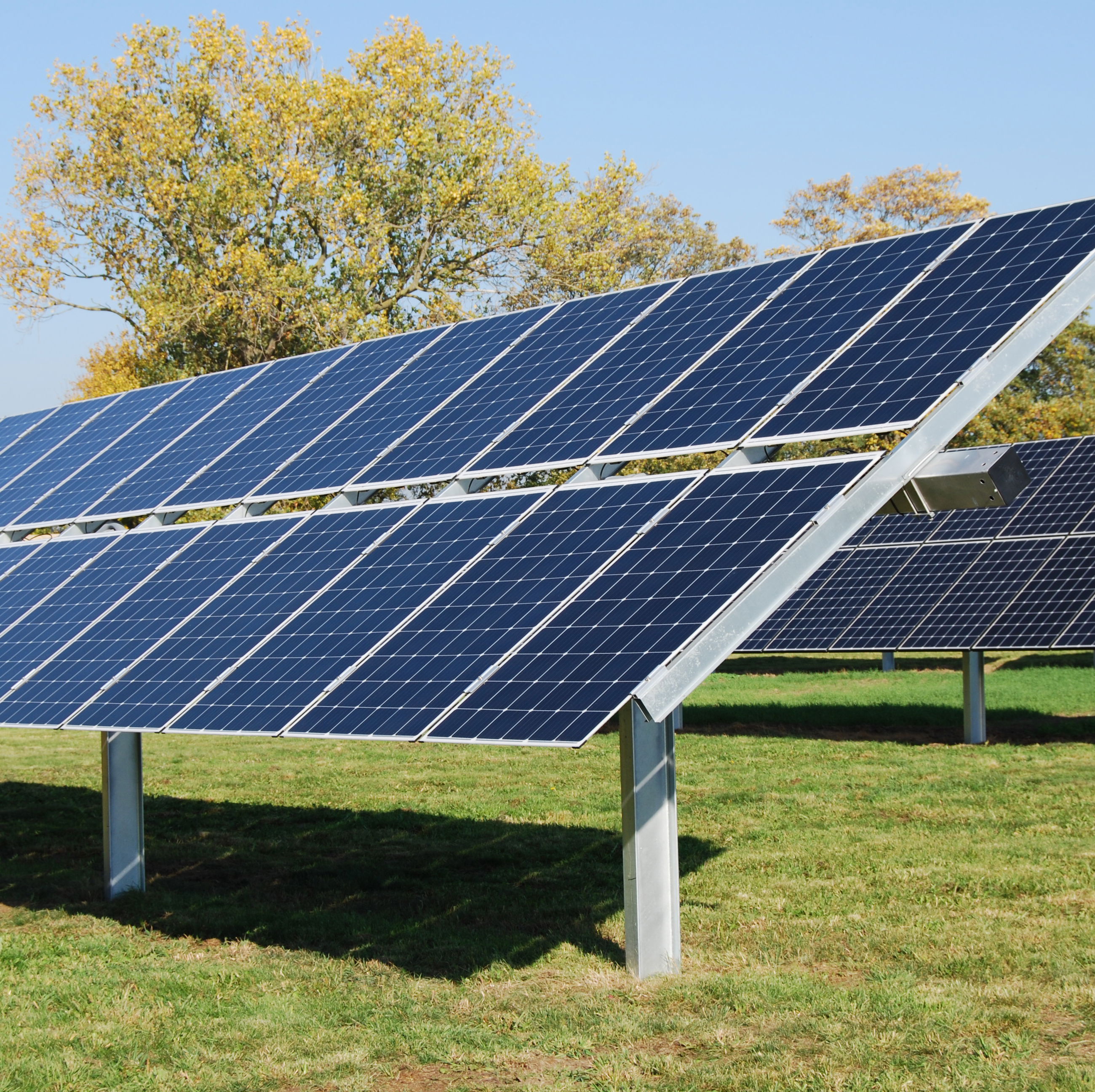 Eksempel på solcellepaneler på stativer med trackermekanisme