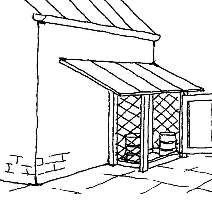 En overdækket plads med opkant, som er afskærmet mod nedbør.