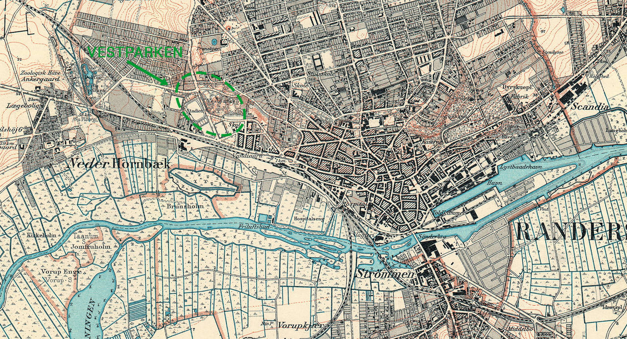 Kort over Vestbyen, Randers 1942