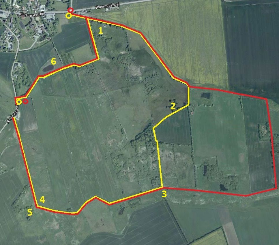 Kort over området ved Gjerlev Kær