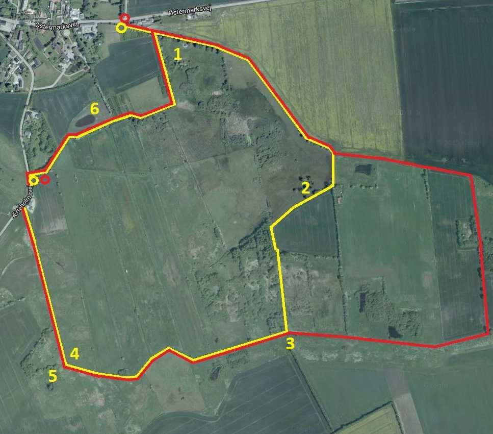 Kort over området ved Gjerlev Kær