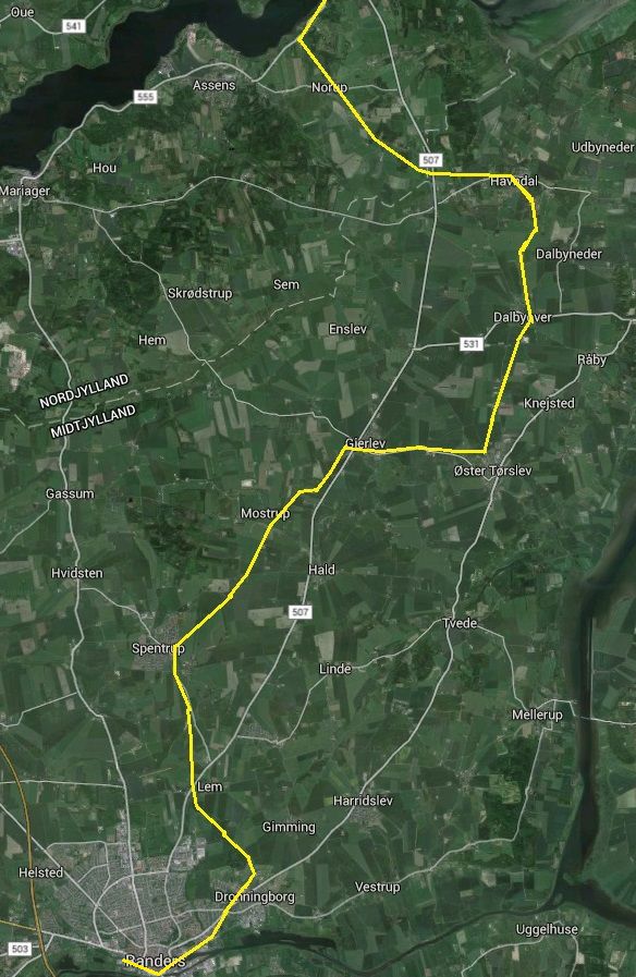 Kort over ruten ved Hadsundbanen