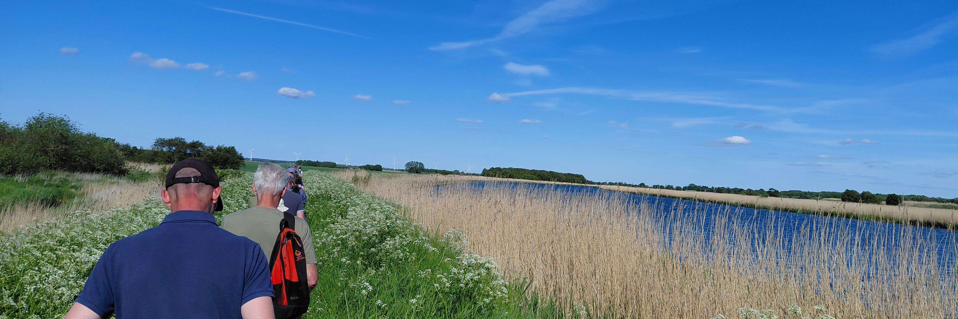 Vandrere går på Randers Fjord Stien langs vandet