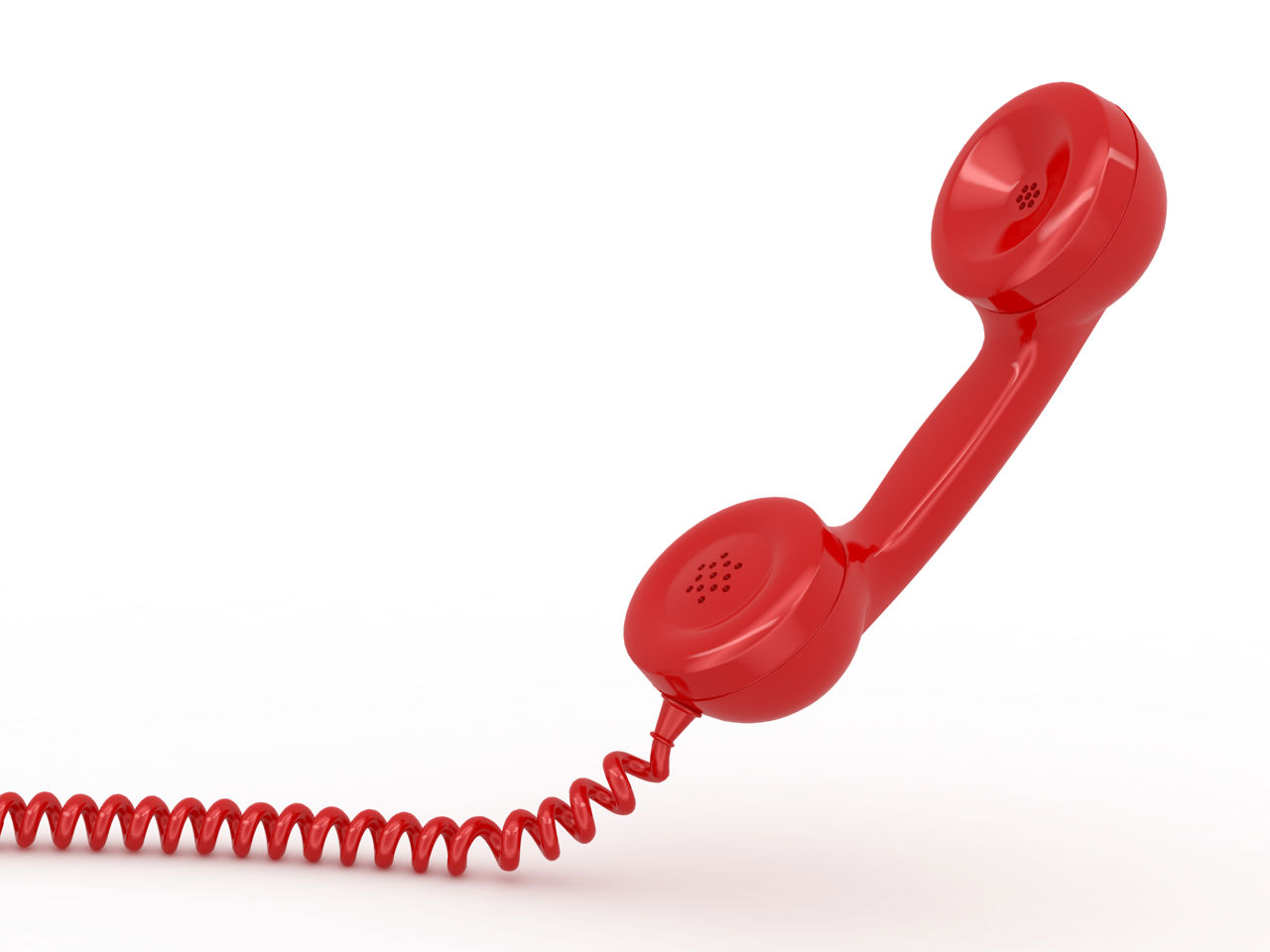 Rød telefon med ledning på hvid baggrund