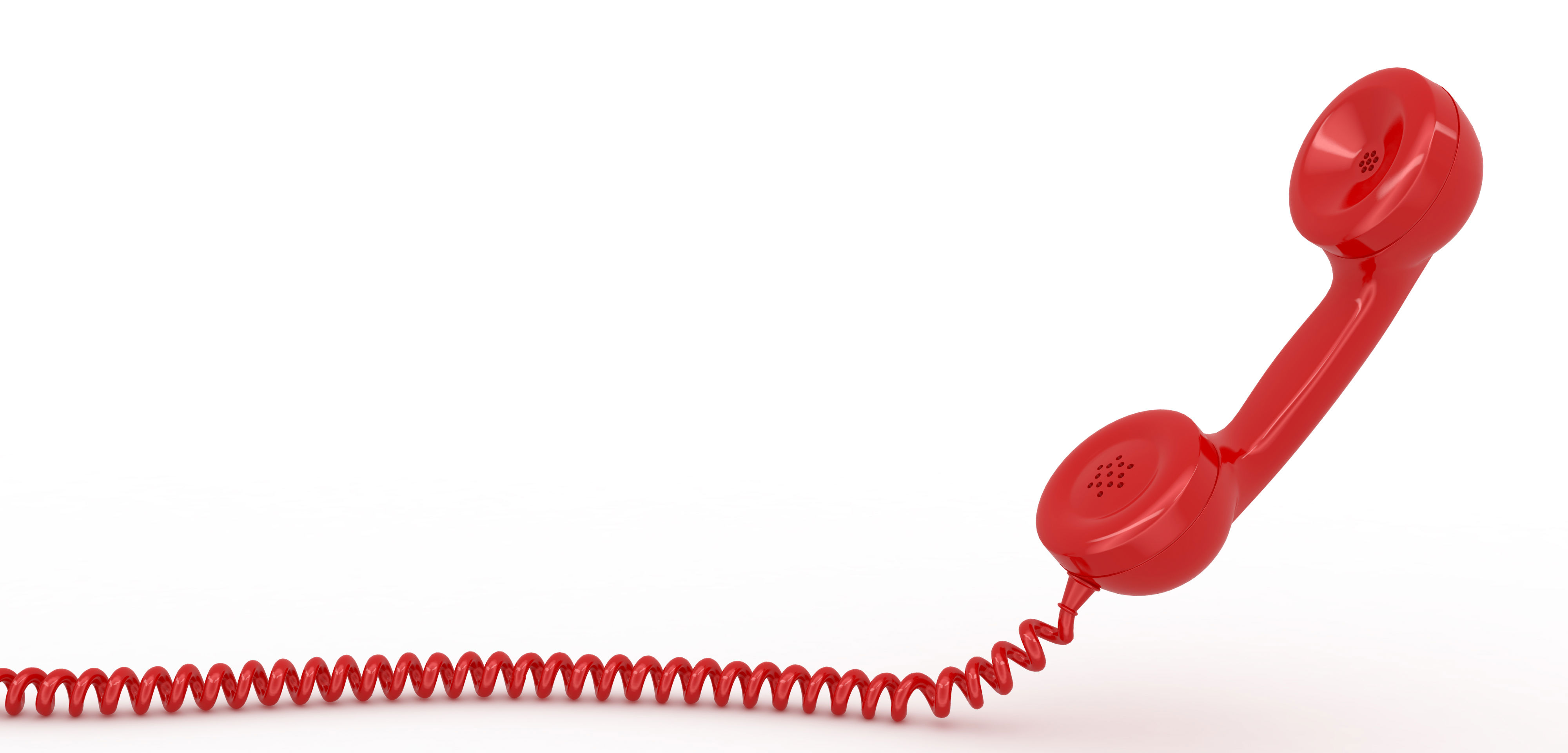 Rød telefon med ledning på hvid baggrund