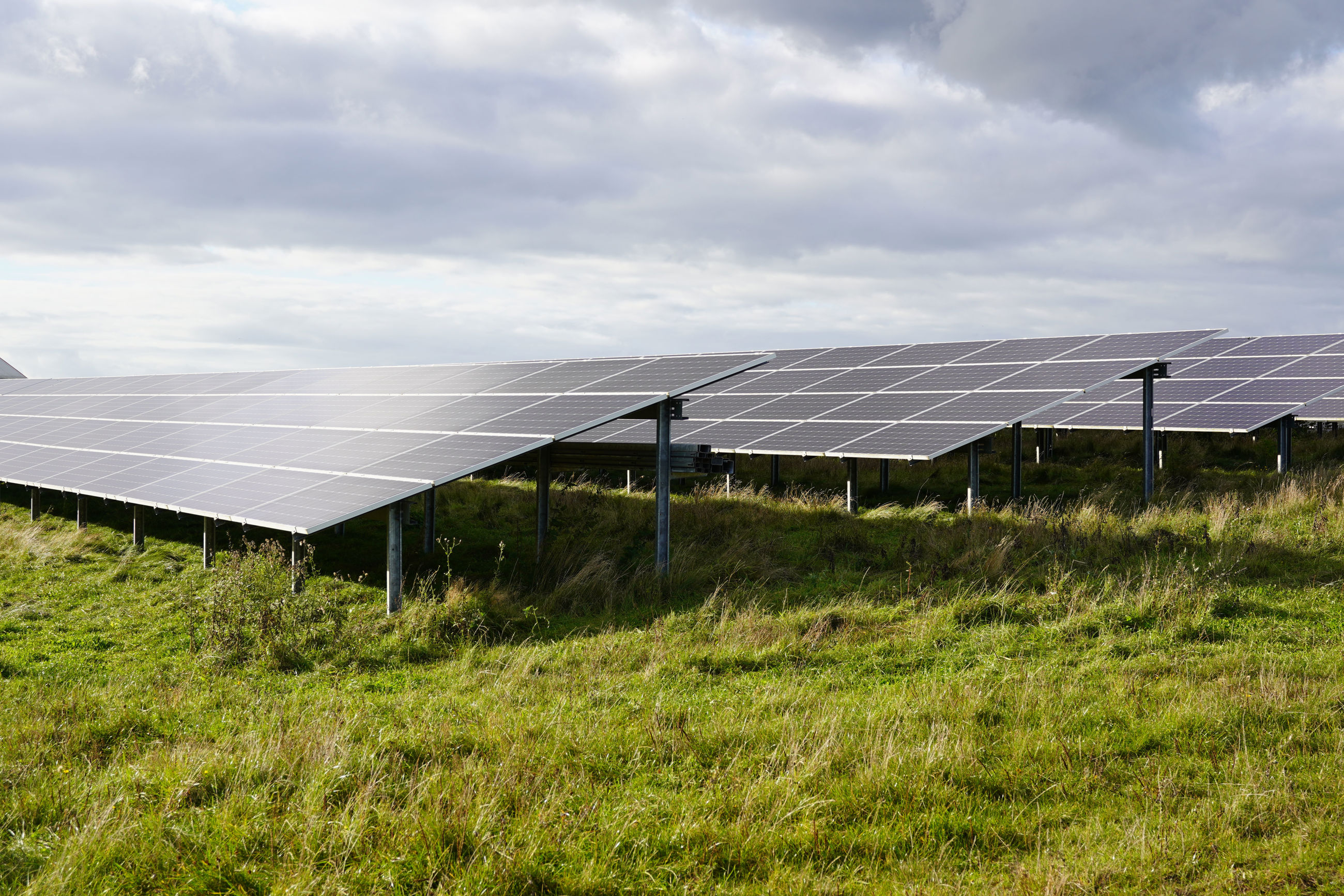 Eksempel på solcellepaneler på faste stativer