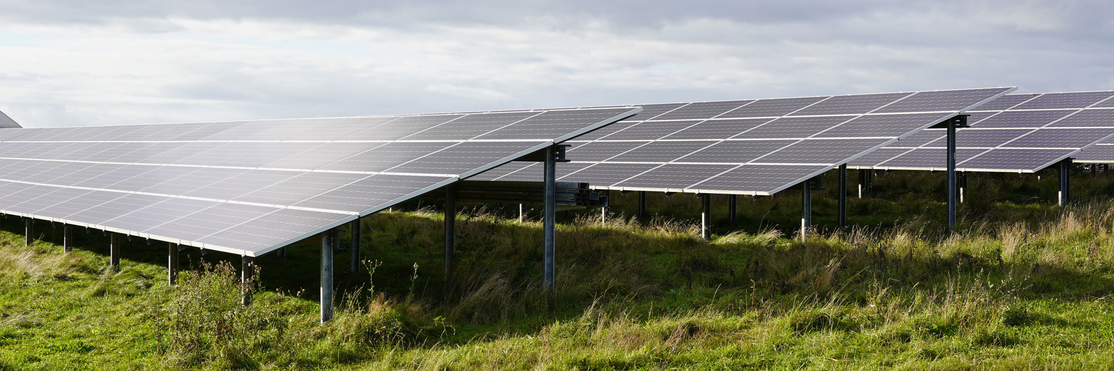 Eksempel på solcellepaneler på faste stativer
