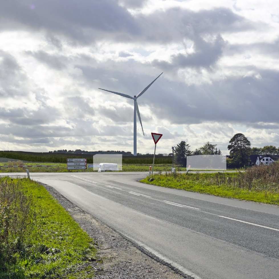 Visualisering af solcelleanlæg set fra Vestergade. Solcelleanlægget kan ses på bakken i baggrunden.